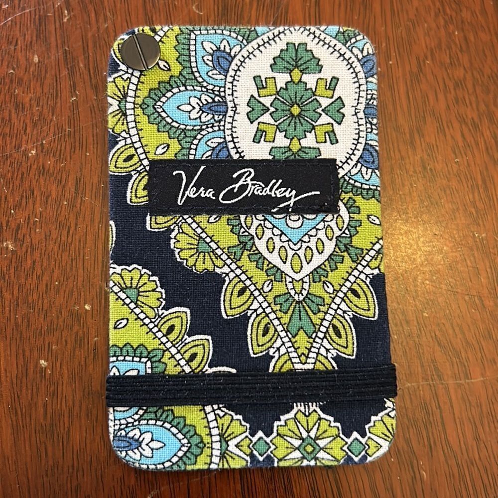 Vera Bradley green navy paisley shoulder bag 14” X  10” w/ matching card holder - Picture 11 of 12